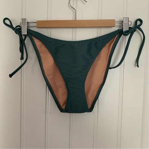 J Crew Swim M Ribbed Curve Waist Cheeky String Bikini Bottom Teal Green - Picture 4 of 11